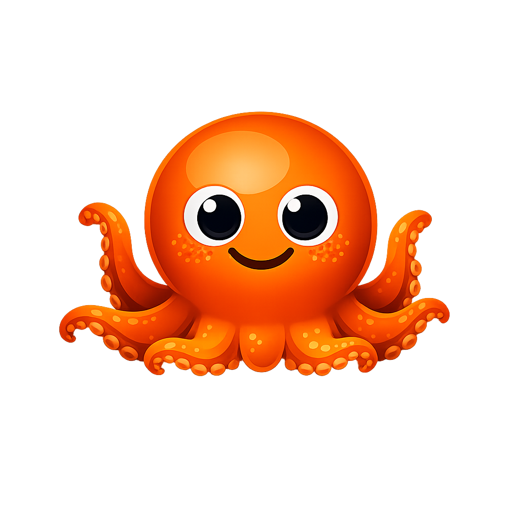 TitanOcta smiling orange octopus mascot